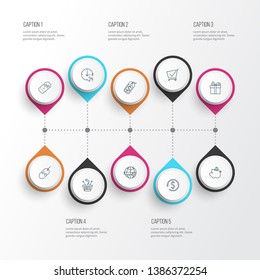 Commerce icons line style set with gift, savings, money back and other international delivery elements. Isolated vector illustration commerce icons.