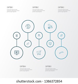 Commerce icons line style set with money back, delivery man, location pin and other helpline elements. Isolated vector illustration commerce icons.