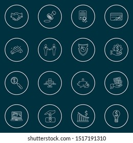 Commerce icons line style set with gold bars, internet banking, deposit and other structure elements. Isolated vector illustration commerce icons
