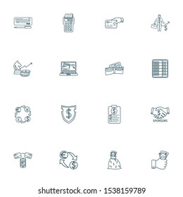 Commerce icons line style set with investment strategy, tax calculator, currency conversion and other online payment
elements. Isolated vector illustration commerce icons.
