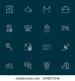 Commerce icons line style set with credit score, briefcase, stamp and other plastic card elements. Isolated vector illustration commerce icons.