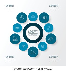 Commerce icons line style set with best choice, coupon, barcode and other tv elements. Isolated vector illustration commerce icons.