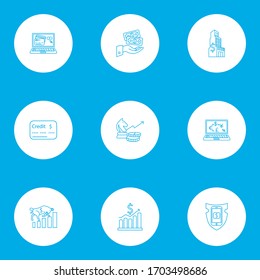 Commerce icons line style set with money growth, earnings, investment strategy and other tactic elements. Isolated vector illustration commerce icons.