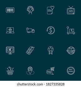 Commerce icons line style set with call center, shop faq, best choice and other handout elements. Isolated vector illustration commerce icons.