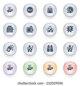Commerce icons on color buttons.