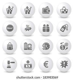 Commerce icons on gray buttons.