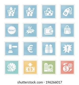 Commerce icons on paper.