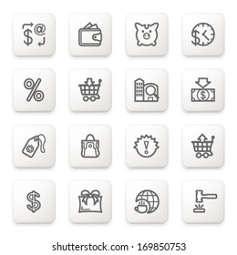 Commerce icons on white buttons.