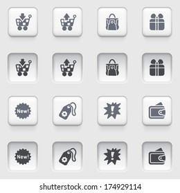 Commerce icons on white buttons.