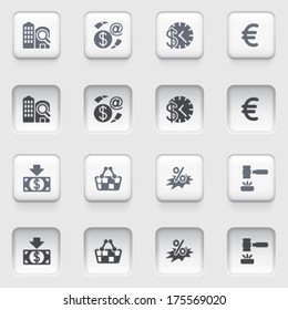 Commerce icons on white buttons.