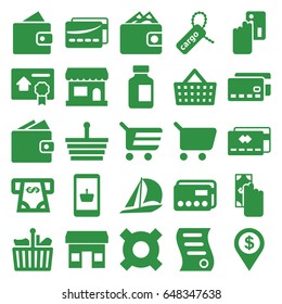 Commerce icons set. set of 25 commerce filled icons such as wallet, atm money withdraw, medical bottle, cargo tag, bill of house sell, card, store, shopping bag