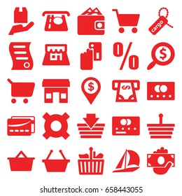 Commerce icons set. set of 25 commerce filled icons such as credit card, atm money withdraw, cargo tag, cargo protection, shop, bill of house sell, card, search dollar