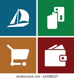 Commerce icons set. set of 4 commerce filled icons such as shopping cart, sailboat, creadit card payment