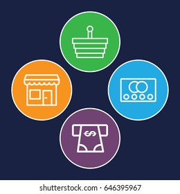 Commerce icons set. set of 4 commerce outline icons such as credit card, atm money withdraw, store