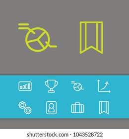 Commerce icons set with bookmark, case and statistic elements. Set of commerce icons and banner concept. Editable vector elements for logo app UI design.