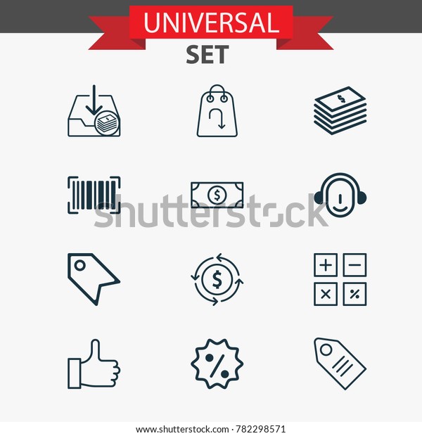 Commerce icons set with buck, dollar banknote,\
recommended and other price stamp elements. Isolated vector\
illustration commerce\
icons.