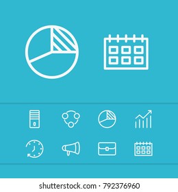 Commerce icons set with case, calendar and graph elements. Set of commerce icons and organisation concept. Editable vector elements for logo app UI design.