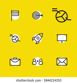 Commerce icons set with collaboration, flag and business elements. Set of commerce icons and partnership concept. Editable vector elements for logo app UI design.