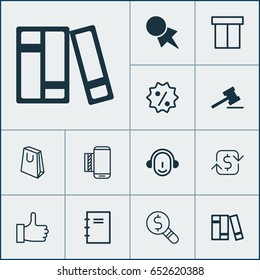 Commerce Icons Set. Collection Of Bookshelf, Employee, Discount Coupon And Other Elements. Also Includes Symbols Such As Package, Center, Recur.