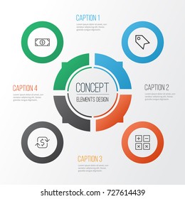 Commerce Icons Set. Collection Of Calculation Tool, Recurring Payements, Buck And Other Elements. Also Includes Symbols Such As Currency, Dollar, Label.