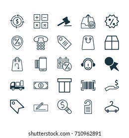 Commerce Icons Set. Collection Of Cardboard, Price, Business Inspection And Other Elements. Also Includes Symbols Such As Packet, Purchase, Sale.