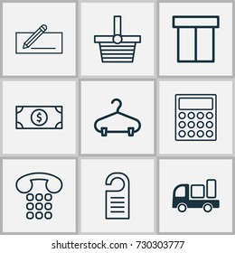 Commerce Icons Set. Collection Of Delivery, Box, Buck And Other Elements. Also Includes Symbols Such As Call, Pay, Hanger.