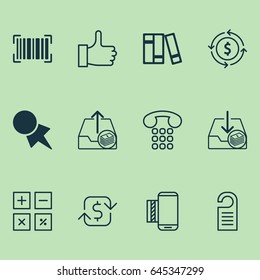 Commerce Icons Set. Collection Of Discount Coupon, Calculation Tool, Finance And Other Elements. Also Includes Symbols Such As Discount, Dollar, Recur.
