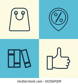 Commerce Icons Set. Collection Of Discount Location, Bookshelf, Recommended And Other Elements. Also Includes Symbols Such As Shopping, Discount, Recommend.