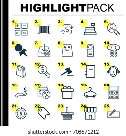 Commerce Icons Set. Collection Of Discount Coupon, Employee, Shop And Other Elements. Also Includes Symbols Such As Packet, Tag, Paper.