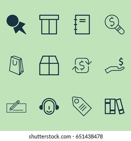 Commerce Icons Set. Collection Of Handbag, Cardboard, Employee Elements. Also Includes Symbols Such As Catalog, Badge, Packet.