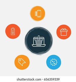 Commerce Icons Set. Collection Of Rebate Sign, E-Trade, Price And Other Elements. Also Includes Symbols Such As Service, Price, Purchase.