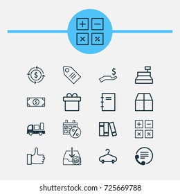 Commerce Icons Set. Collection Of Recommended, Till, Telephone And Other Elements. Also Includes Symbols Such As Like, Till, Cardboard.