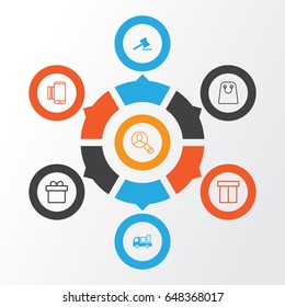 Commerce Icons Set. Collection Of Spectator, Mobile Service, Tote Bag And Other Elements. Also Includes Symbols Such As Gift, Payment, Shopping.