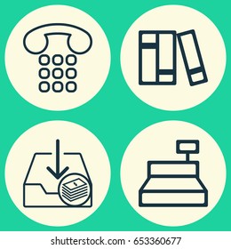 Commerce Icons Set. Collection Of Till, Withdraw Money, Callcentre And Other Elements. Also Includes Symbols Such As Books, Money, Catalog.