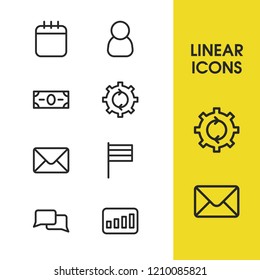 Los iconos de comercio se establecen con elementos de marca, proceso y progreso. Conjunto de iconos comerciales y concepto de fecha. Elementos vectoriales editables para el diseño de la interfaz de usuario de la aplicación del logotipo.