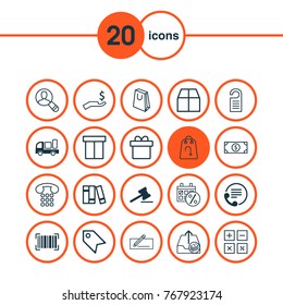 Commerce icons set with gavel, telephone, price and other spectator elements. Isolated vector illustration commerce icons.