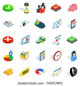 Commerce icons set. Isometric set of 25 commerce vector icons for web isolated on white background
