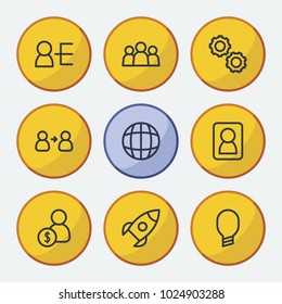 Commerce icons set with lightbulb, rocket and wealth elements. Set of commerce icons and gear concept. Editable vector elements for logo app UI design.