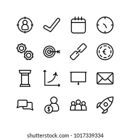 Commerce icons set with statistic, wealth and clock elements. Set of commerce icons and gear concept. Editable vector elements for logo app UI design.