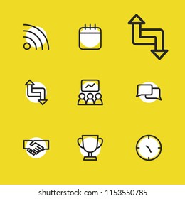 Commerce icons set with wifi, conversation and clock elements. Set of commerce icons and date concept. Editable vector elements for logo app UI design.