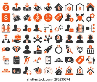 Commerce Icons. These flat bicolor icons use orange and gray colors. Vector images are isolated on a white background.