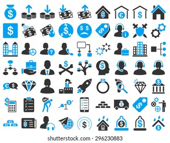 Commerce Icons. These flat bicolor icons use blue and gray colors. Vector images are isolated on a white background.