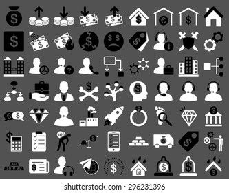 Commerce Icons. These flat bicolor icons use black and white colors. Vector images are isolated on a gray background.