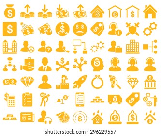Commerce Icons. These flat icons use yellow color. Vector images are isolated on a white background.