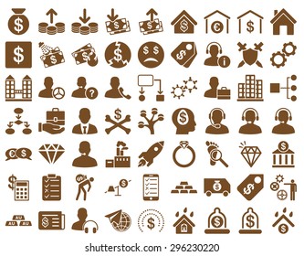 Commerce Icons. These flat icons use brown color. Vector images are isolated on a white background.