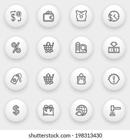 Commerce icons with white buttons on gray background.
