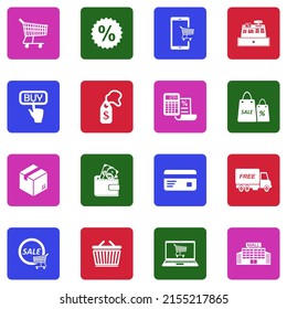 Commerce Icons. White Flat Collection In Square. Vector Illustration.