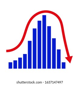 Commerce index fall graph red arrow and blue rectangles, vector