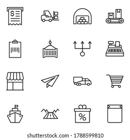 Conjunto de iconos de línea de comercio. Colección de logotipo de esquema negro de alta calidad para conceptos móviles y aplicaciones web. El comercio está en un estilo moderno y plano. Ilustración vectorial en fondo blanco