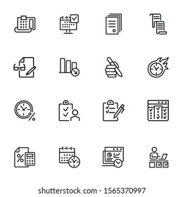 Commerce line icon set. Fax machine, clock in fire, documents. Business concept. Can be used for topics like time management, planning, banking